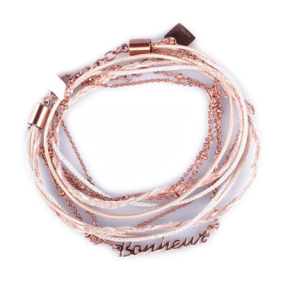 Bracelet acier MILE MILA double « Bonheur » cuivré et beige