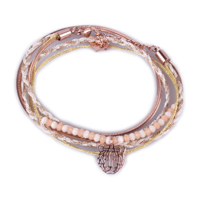 Bracelet acier MILE MILA double tour beige et tigre cuivré