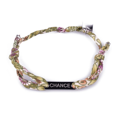 Bracelet réglable MILE MILA « Chance » acier argent tissu vert blanc mauve