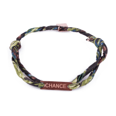 Bracelet réglable MILE MILA « Chance » acier cuivré tissu noir bleu vert