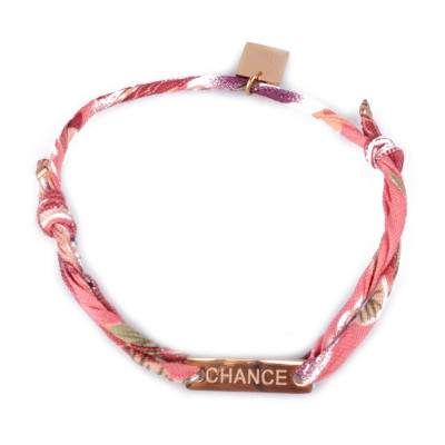 Bracelet réglable MILE MILA « Chance » acier doré tissu corail vert mauve