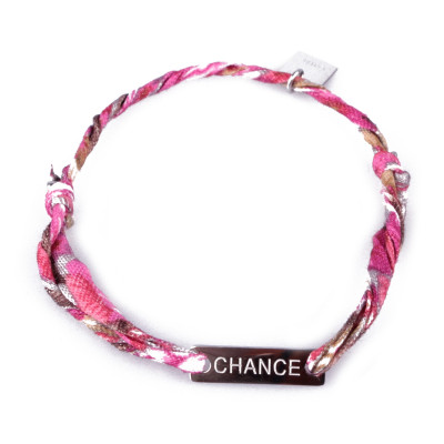 Bracelet réglable MILE MILA « Chance » acier argent tissu rose blanc marron