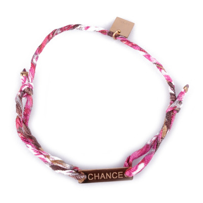 Bracelet réglable MILE MILA « Chance » acier doré tissu rose blanc marron