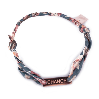 Bracelet réglable MILE MILA « Chance » acier cuivré tissu vert rose beige
