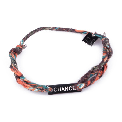 Bracelet réglable MILE MILA « Chance » acier argent tissu marron orange bleu
