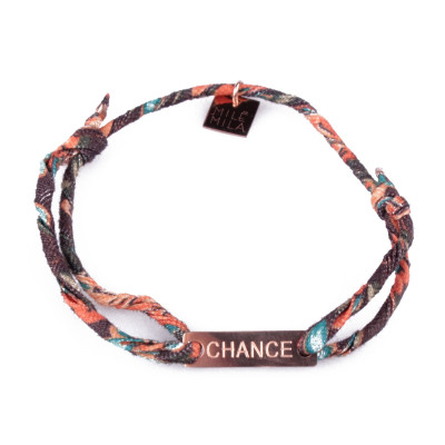 Bracelet réglable MILE MILA « Chance » acier cuivré tissu marron orange bleu