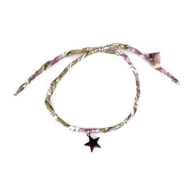 Bracelet réglable MILE MILA Etoile acier cuivré tissu vert blanc mauve