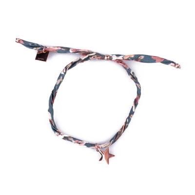 Bracelet réglable MILE MILA Etoile acier cuivré tissu vert rose beige