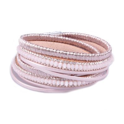 Bracelet double rang rose cuivré strass et perles