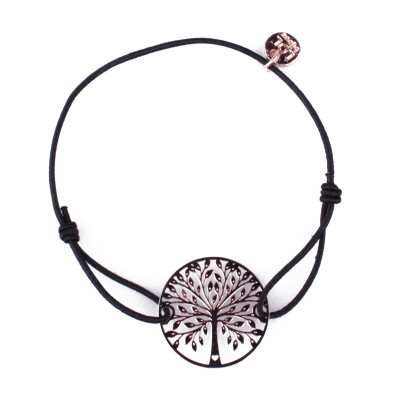 Bracelet LOL élastique noir Rosace arbre de vie filigrane cuivré
