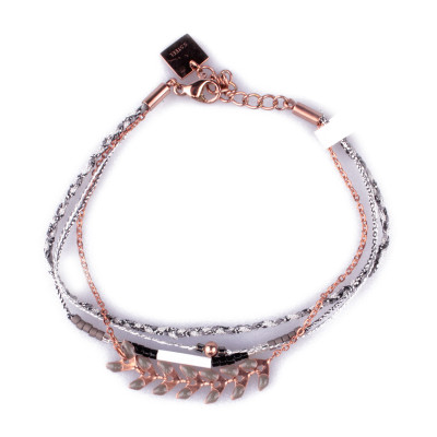 Bracelet MILE MILA acier cuivré flèches ethniques et perles grises noires et blanches