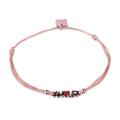 Bracelet fin réglable MILE MILA Amour acier rose gold et tissu cuivré 