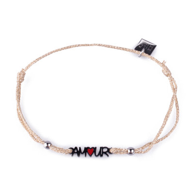 Bracelet fin réglable MILE MILA Amour acier argent et tissu doré 