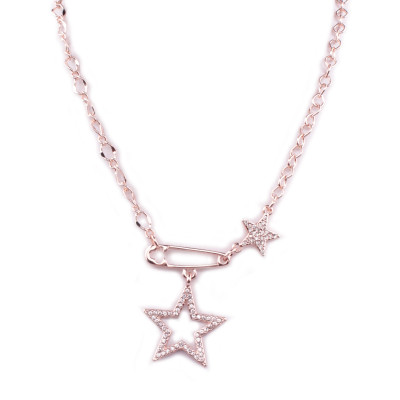 Collier épingle étoilée cuivré et strass