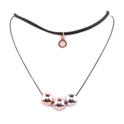 Collier ras de cou choker noir perles boules argent doré et cuivré