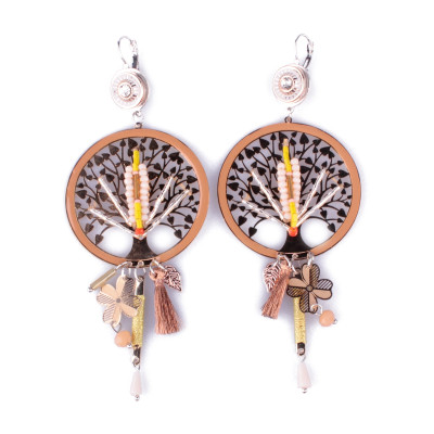 Boucles d'oreilles LOL jaunes roses et cuivrées arbre à vie perlé