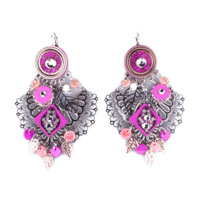 Boucles d'oreilles LOL roses fuschia argent et cuivrées Indoui