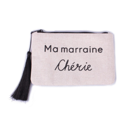 Petite pochette LOL beige pailletée Ma marraine chérie noir et pompon