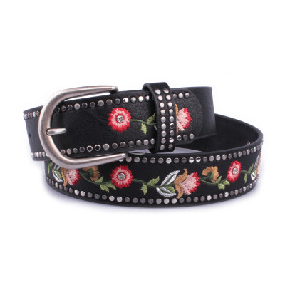 Ceinture noire fleurs multicolores