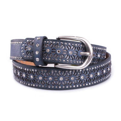 Ceinture bleue marine fleurs pailletées argent