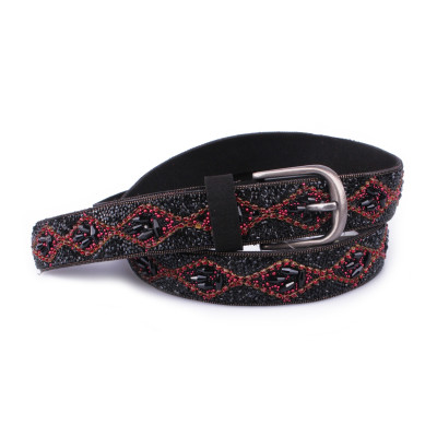 Ceinture noire perles rouges noires dorées