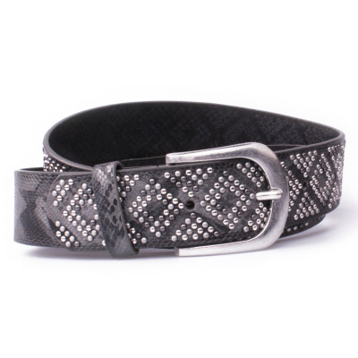 Ceinture grise python losanges de clous gris argent