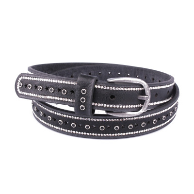 Ceinture fine noire lignes de strass et étoiles