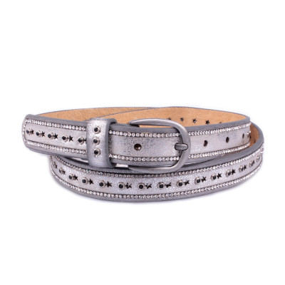 Ceinture fine argent lignes de strass et étoiles