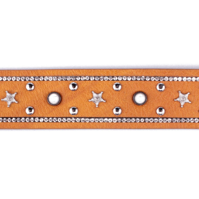 Ceinture moutarde clous étoilés strass et perles blanches