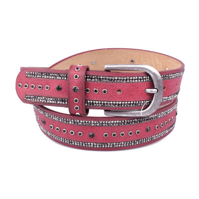Ceinture rouge clous noirs et strass gris Pointillia