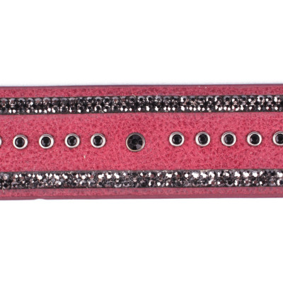 Ceinture rouge clous noirs et strass gris Pointillia