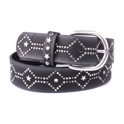 Ceinture noire clous losanges et strass Losilis