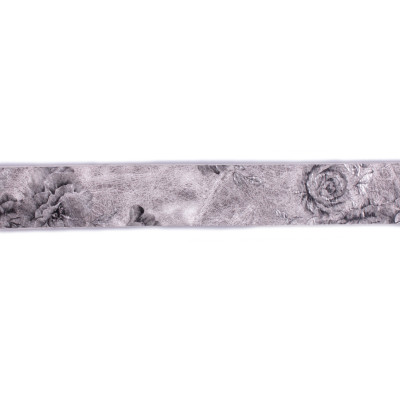 Ceinture grise fleurs imprimées argent