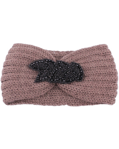 Bandeau taupe feuille de perles noires