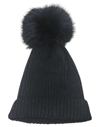 Bonnet femme uni à pompon