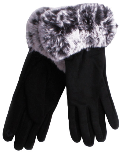 Gants noirs fourrure noire et grise femme