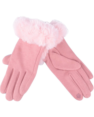 Gants roses pâles fourrure rose femme