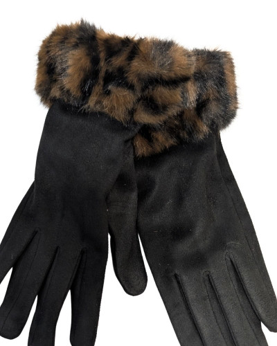 Gants suédine fausse fourrure léopard