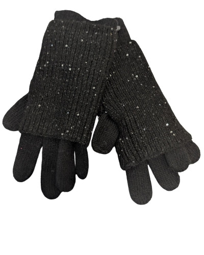 Gants mitaines 2 en 1 à sequins