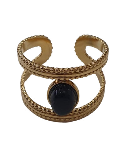 Bague acier doré pierre onyx