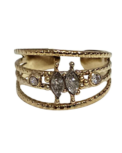 Bague femme acier doré et strass Alizia