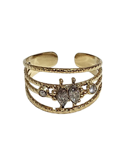 Bague femme acier doré et strass Alizia