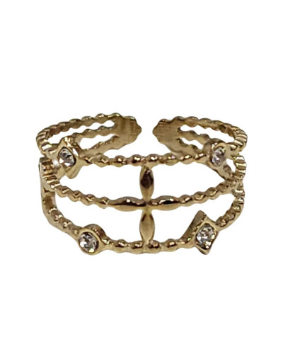 Bague femme acier doré et strass Gilda