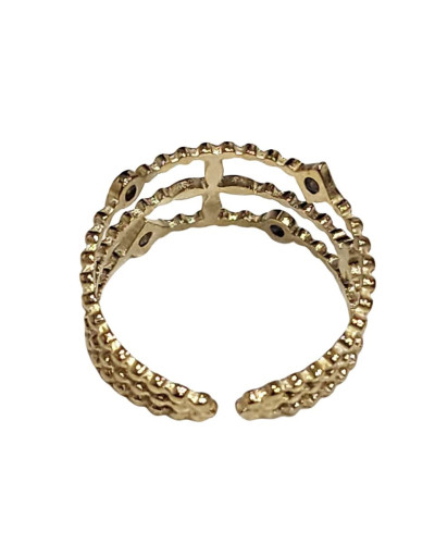 Bague femme acier doré et strass Gilda