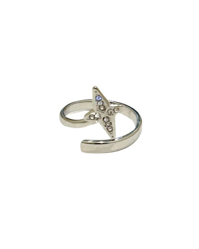 Bague femme acier argenté astre strass