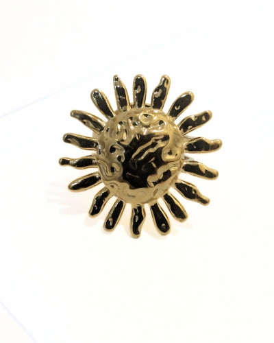 Bague femme acier doré soleil