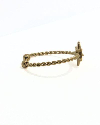 Bague femme acier doré torsadé avec astre
