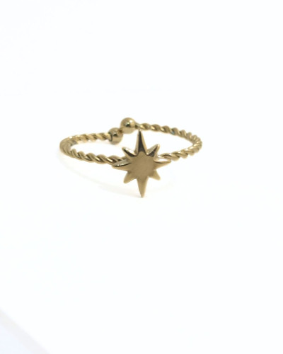 Bague femme acier doré torsadé avec astre