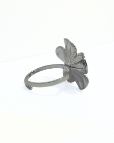 Bague femme acier argenté fleur