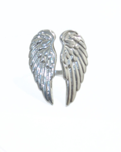 Bague femme acier argenté grandes ailes d'ange